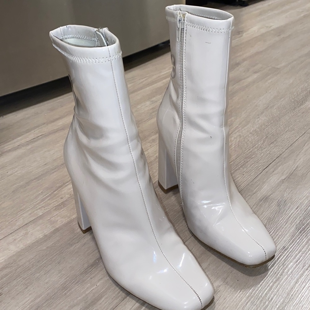 White block heeled booties